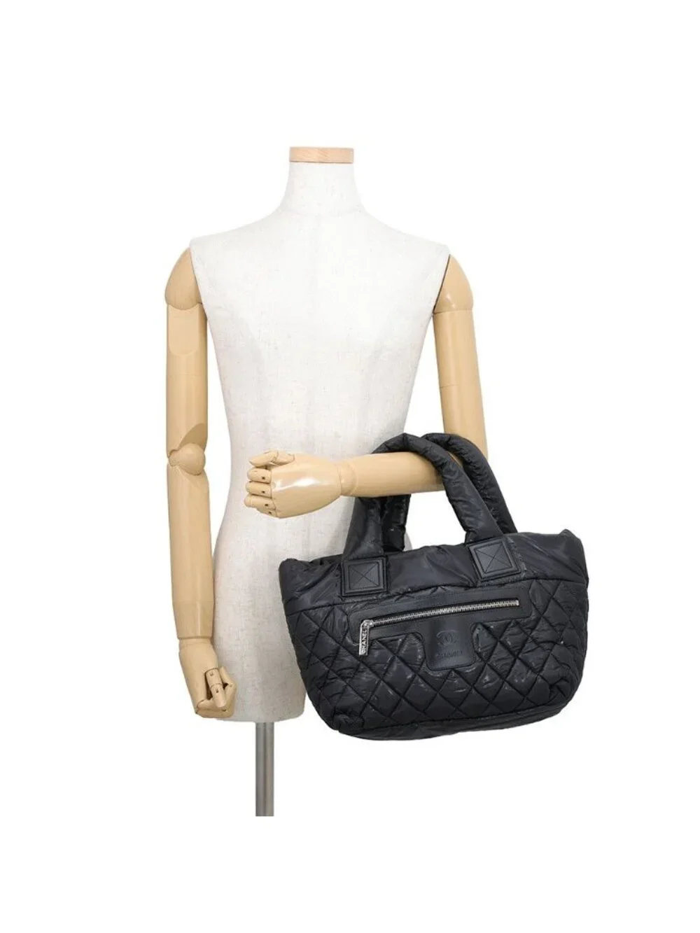 Chanel Tote Bag Quilted CC Logo Coco Cocoon Small Nylon Black